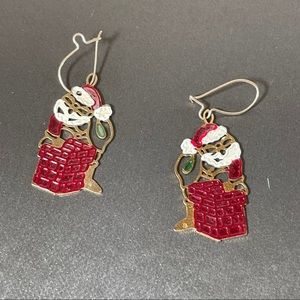 Cloisonné Christmas Santa Dangle Gold Tone Earring